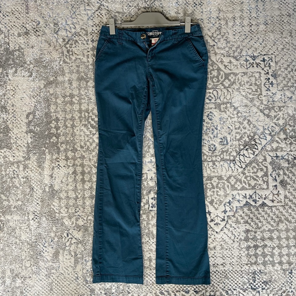 Blue green fitted flare pants casual work clothes